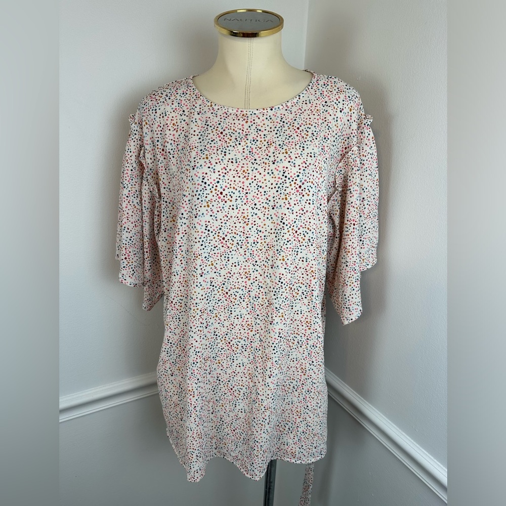 MOTHERHOOD MATERNITY White & Multicolor Blouse With Waist Tie | Size Medium - Picture 10 of 16